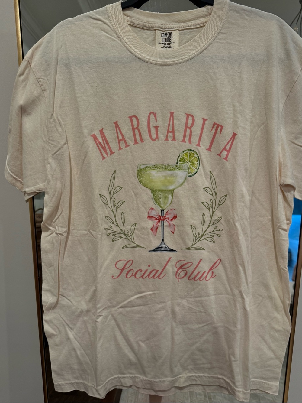 Comfort Colors Cream Margarita Social Club Graphic Tee with Pink and Green